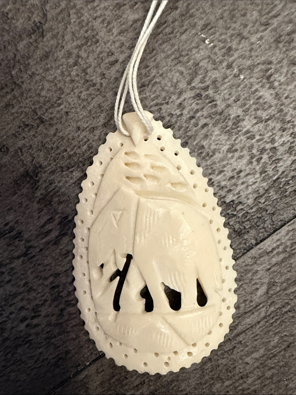Carved Ivory-White Elephant Pendant Necklace
